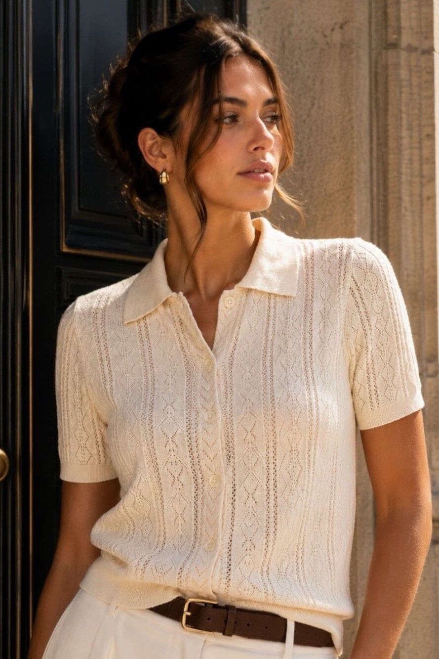 J.Crew Cashmere Cardigan Womens S Cream Pointelle Short Sleeve Collared - Picture 1 of 13